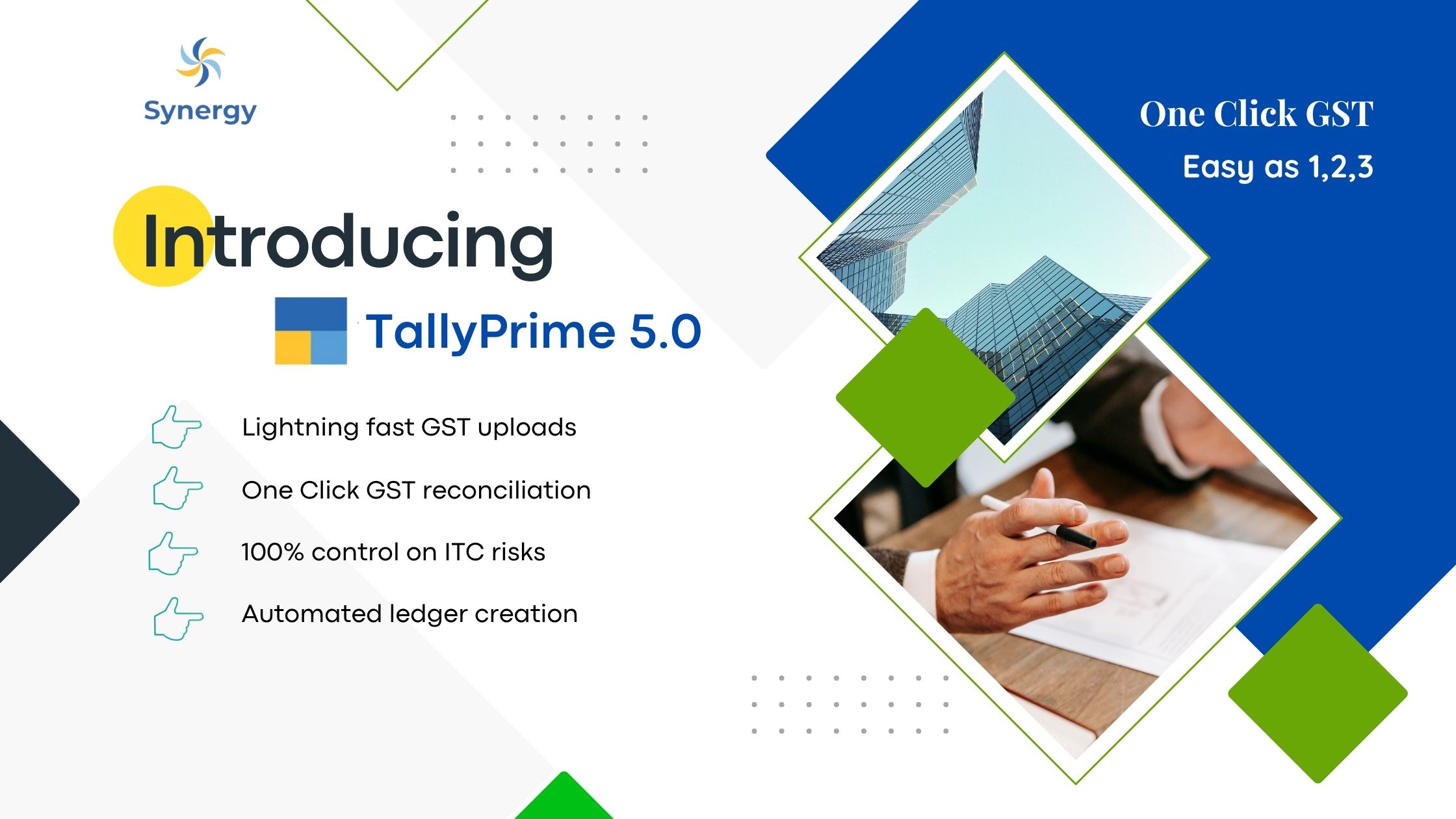 Introducing TallyPrime 5.0: Fast GST uploads, one-click reconciliation, ITC control, and automated ledger creation.